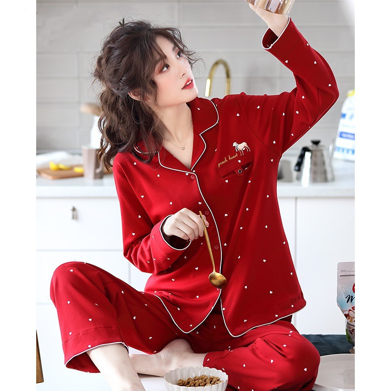 Pijamas de manga larga para mujer primavera y otoño 100% algodón Primavera y otoño para mujer traje de dos piezas para el hogar 2023 Nuevo