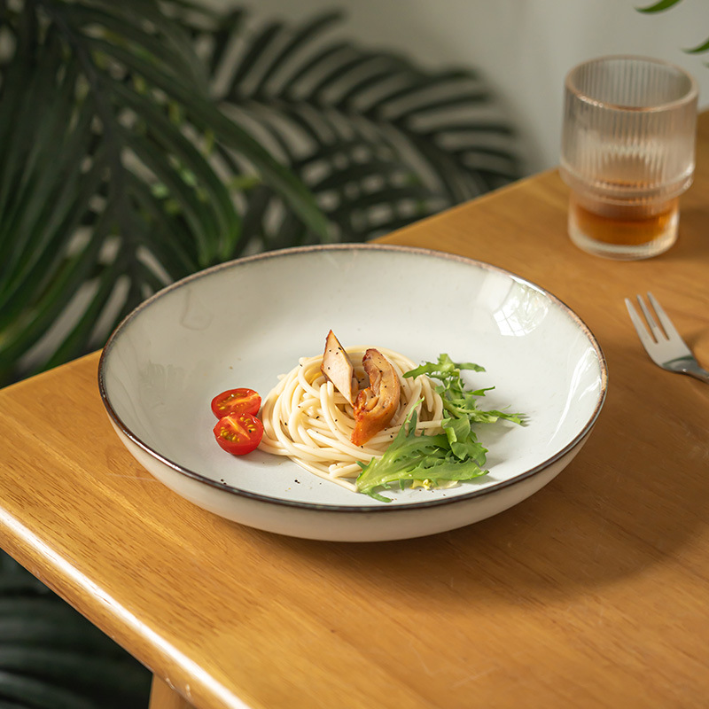 Plato de cerámica profunda retro simple platos caseros con sopa platos de ensalada de frutas platos de restaurante platos de comida occidental platos de pasta