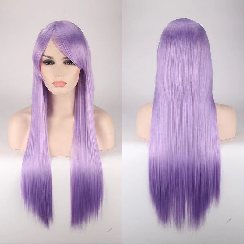 Amazon Venta caliente Cosplay peluca color anime europeo y americano peluca larga pelo de alta temperatura seda fibra química pelo recto