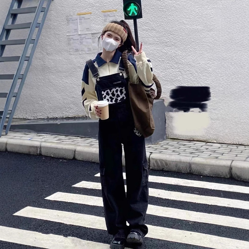 [Non-Real Shoot] Small Dairy Love Denim Overalls Women's Sweet and Hot Loose Slimming Wide Leg Trendy Pants