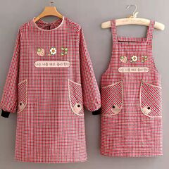 Cotton Strap Apron Factory Wholesale Long Sleeve Coverall Kitchen Home Use Cooking Girdle Double Pockets Workwear for Women