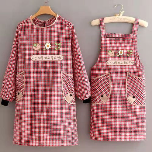 Cotton Strap Apron Factory Wholesale Long Sleeve Coverall Kitchen Home Use Cooking Girdle Double Pockets Workwear for Women