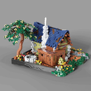 Moc-35444 Small and Warm Cottage with Interior 3174 Particle Number Building Toy Set