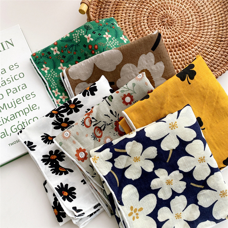 55 Silk Scarf Hair Belt Cotton and Linen Small Square Scarf Women's Korean Literary All-match Fashion Spring and Autumn New Elegant Scarf
