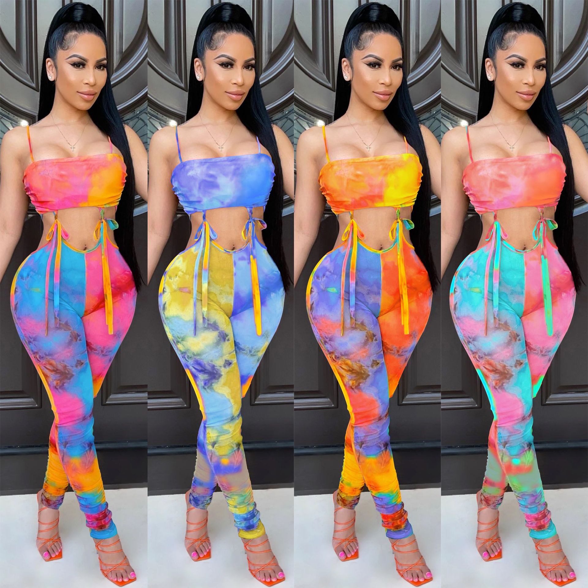 painted sleeveless suspenders wrapped chest strap jumpsuit wholesale clothing vendor Nihaostyles NSXYZ68590