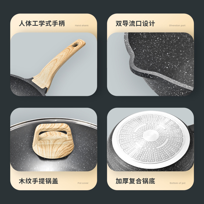 Maifan Stone sartén antiadherente hogar antiadherente sartén Cocina de Inducción universal sartén a rayas sartén profunda