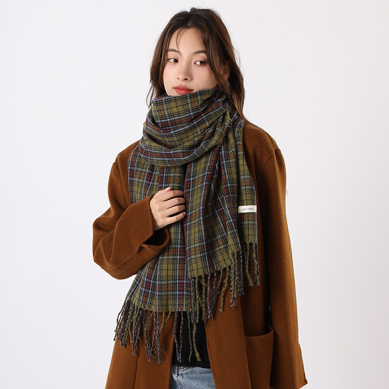 Sciarpa scozzese verde, versatile per le donne in autunno inverno, calore personalizzato di alta qualità, scialle e collo, nuovo stile coreano_voghion.com