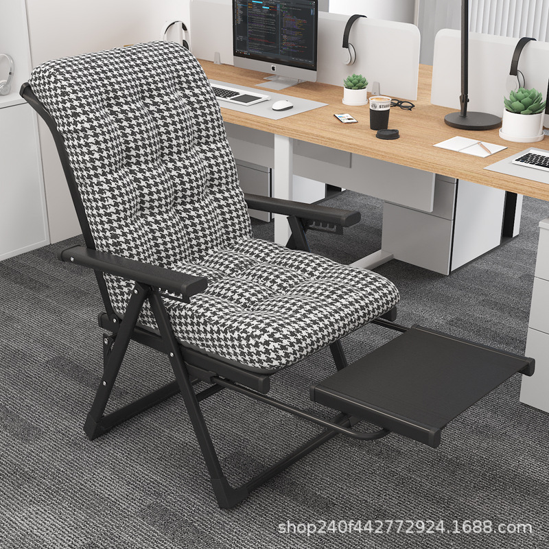 [발판이 포함된 업그레이드 모델] 앉거나 누울 수 있는 싱글 체어 블랙 물떼새 격자 코튼 패드