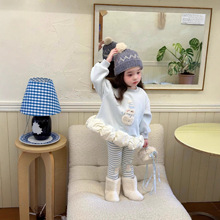 女童童套装2025秋冬新款加绒卡通卫衣女宝宝条纹打底裤童套装批发