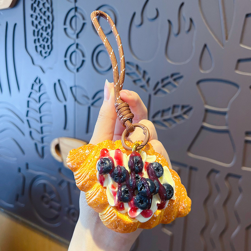 Simulación horneado pan sándwich de frutas llavero colgante creativo PU puede celebrar la comida bolsas de juguetes llavero colgante pequeño