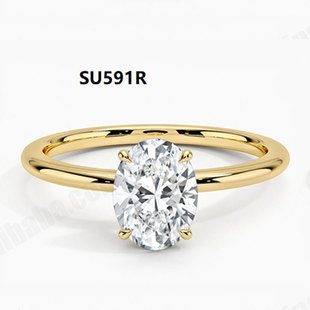 Oval Cultivated Diamond Ring Laboratory Artificial Diamond 1 karat s925 Sterling Silver Gold Plated Moissanite Ring