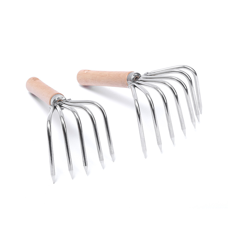 Multi-funcional rastrillo mango de madera al por mayor herramienta de captura de mar almeja rastrillo playa excavación cáscara palillos frescos palillos gancho