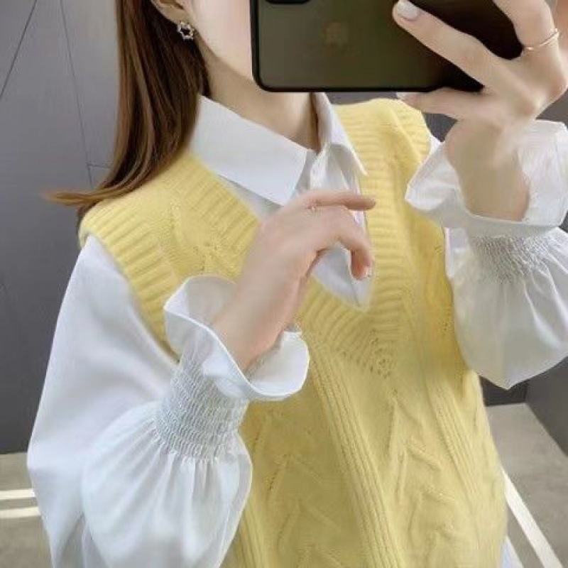 2023 nuevo suéter camisa de mujer chaleco traje de una pieza suéter primavera y otoño estilo occidental suelto todo partido