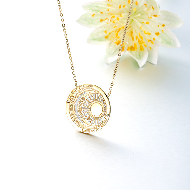 Xuping acero inoxidable chapado 14k color collar de personalidad simple nicho diseño tallado collar de geometría redonda al por mayor mujer