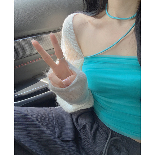 Hot girl halter top female pure lust sexy short mesh irregular camisole with bottoming shirt for summer