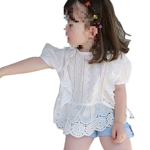 Girls' tops lace hollow breathable shirt tops 24 spring and summer new style foreign trade children's clothing drop shipping 3-8 years old