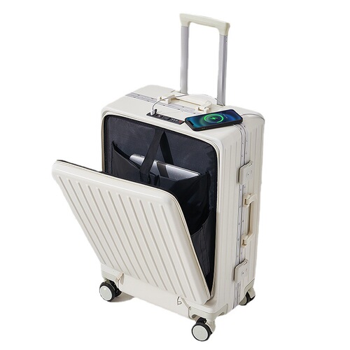 Multifunctional Aluminum Frame New Password Box Front Opening Luggage with 20-inch Swivel Wheels, Male and Female Travel Suitcase