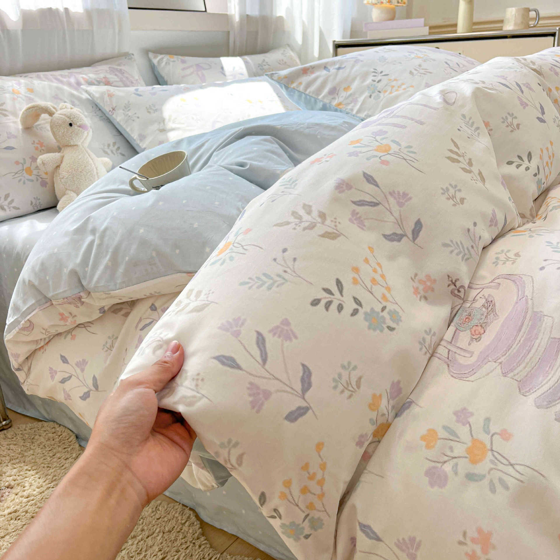 Cama de algodón de cuatro piezas, sábanas de cama de algodón, cama de cama de tres piezas, nuevo dormitorio, cama de cama de tres piezas