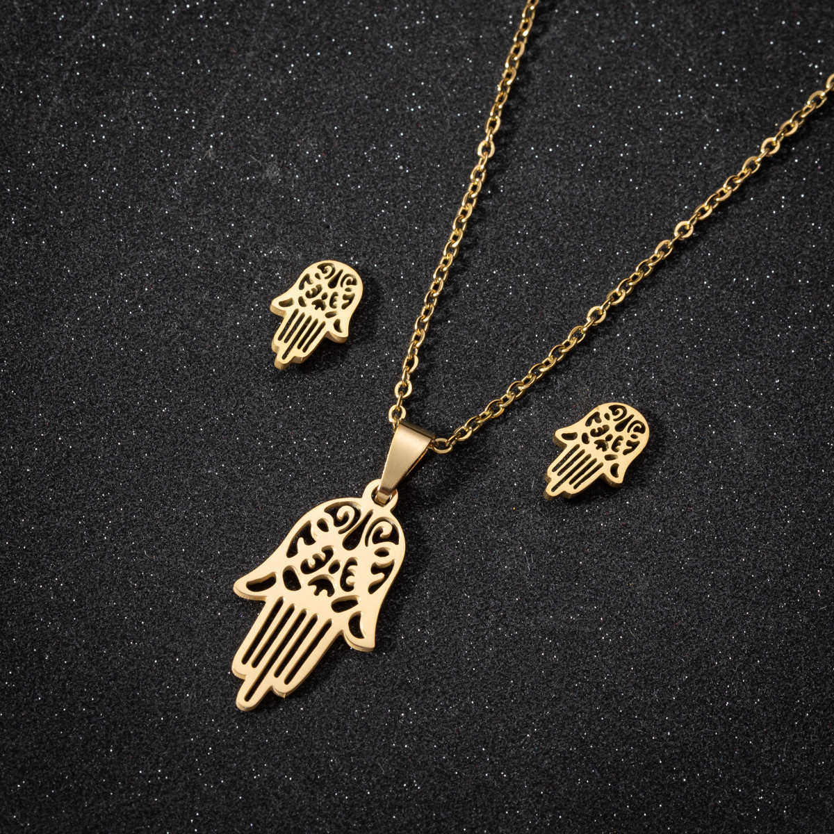 15g Weight PVD Coated Gold Plating Process 18K Gold, Real Gold Plated Plating Material PVD Coated 18K Gold Real Gold Plated Palm 201 Stainless Steel Simple Style Waterproof Non Tarnish Jewelry Set