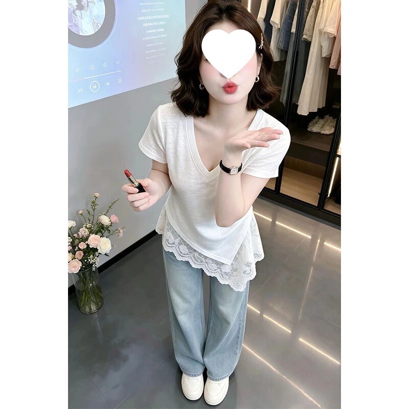 Beautiful and Stylish Summer Tops, High-End Niche Designs That Don'T Clash with Other Styles, Light Luxury, Age-Reducing, Trendy White Lace Patchwork T-Shirts Beautiful and Stylish Summer Tops, High-End Niche Designs That Don'T Clash with Other Styles, Light Luxury, Age-Reducing, Trendy White Lace Patchwork T-Shirts