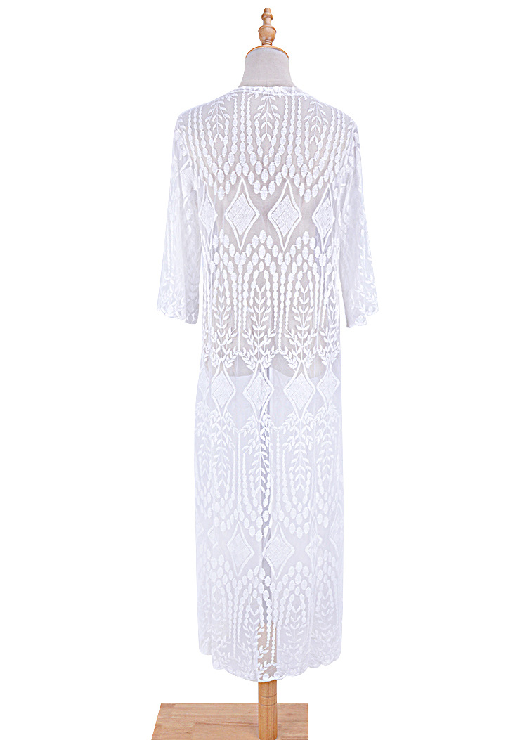 147g Weight White Color Wholesale Sexy Lace Long Cardigan Bikini Blouse Nihaojewelry 7