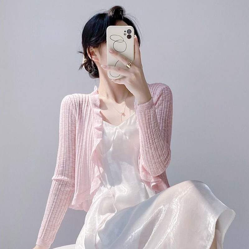 Da Lang Knitted Sweater Thin Outer Shawl Cardigan Women's Lotus Leaf Ear Loose Lace Short Top Shawl