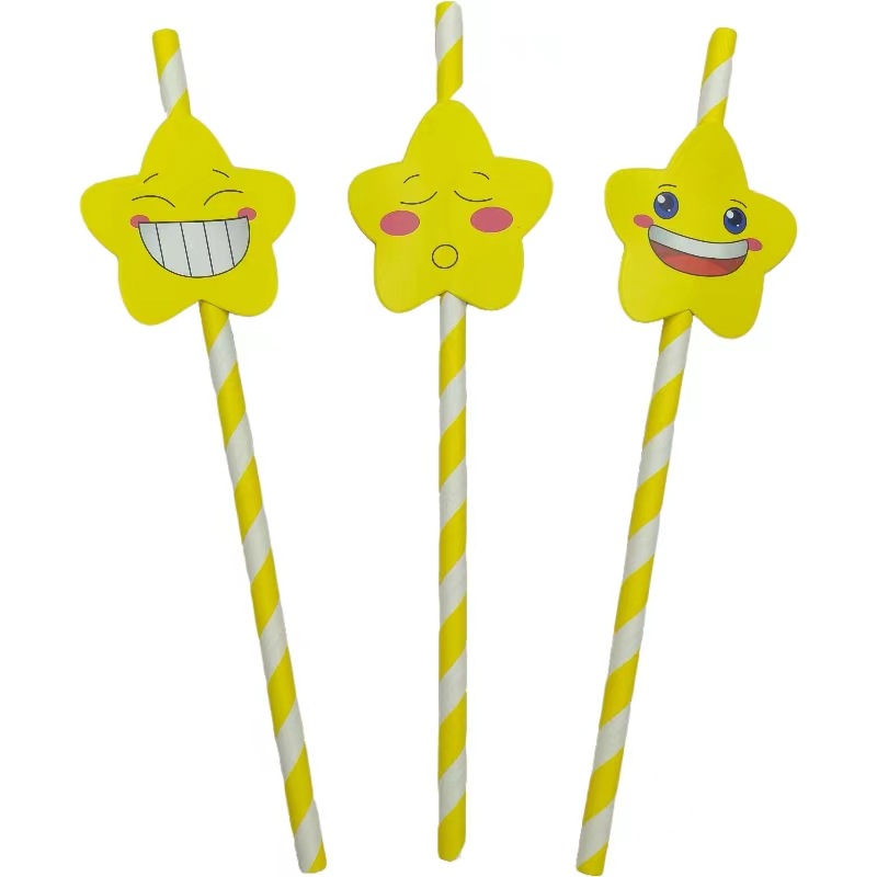 Tarjeta de celebridad en línea paja de papel degradable desechable limón sandía postre leche té fiesta paja decorativa