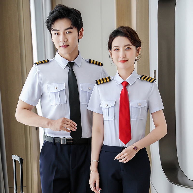 Captain Uniform Men's and Women's Shirts Empty Pilot Short Sleeve Shirt Aviation Uniform Trainer Flight attendant Clothing Wholesale