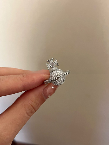 Minimalist Design, High-End Aesthetic, Earthly Starry Planet, Full Diamond Micro-Setting Letter Open Ring, Fashion Universe Geometric Set