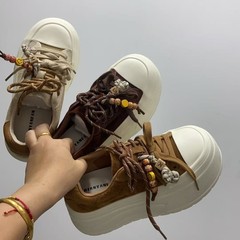 前言范头层牛皮厚底休闲鞋女2025新款百搭轻便运动板鞋透气单鞋潮