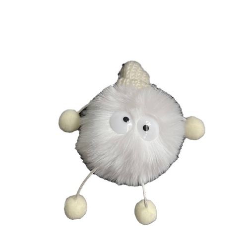 Black and white small fur ball pendant ins girl heart keychain cute school bag furry doll pendant cartoon pendant
