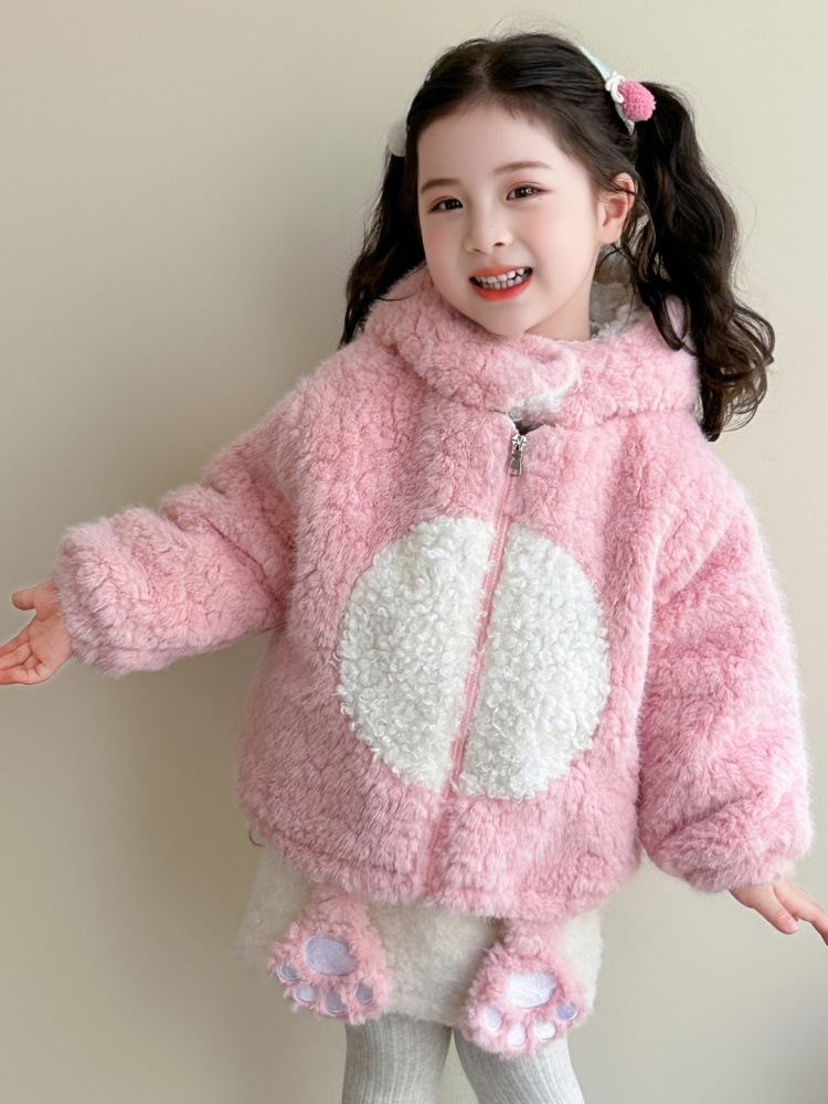Niñas más abrigo de terciopelo otoño y invierno 2025 nuevo estilo coreano bebé femenino engrosado suéter de lana de aire extranjero ropa de invierno de algodón para niños