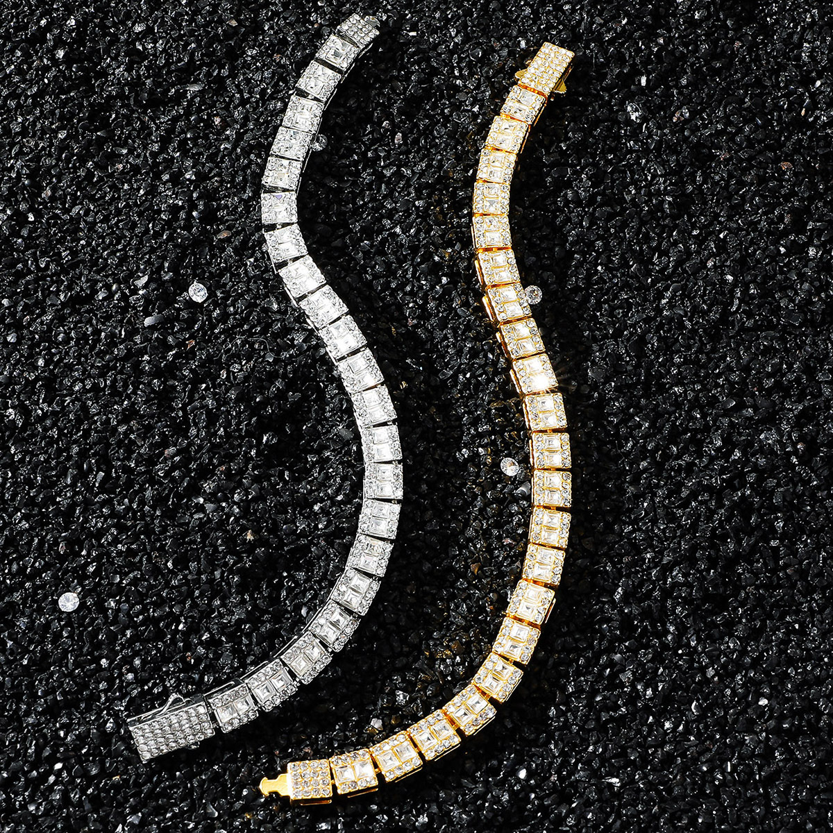 Box Clasp Closure Clasp Closure Type Glass Inlay Material Glam Hip-Hop Modern Style Geometric Alloy Plating Glass Men's Bracelets Men Hip Hop Bracelets