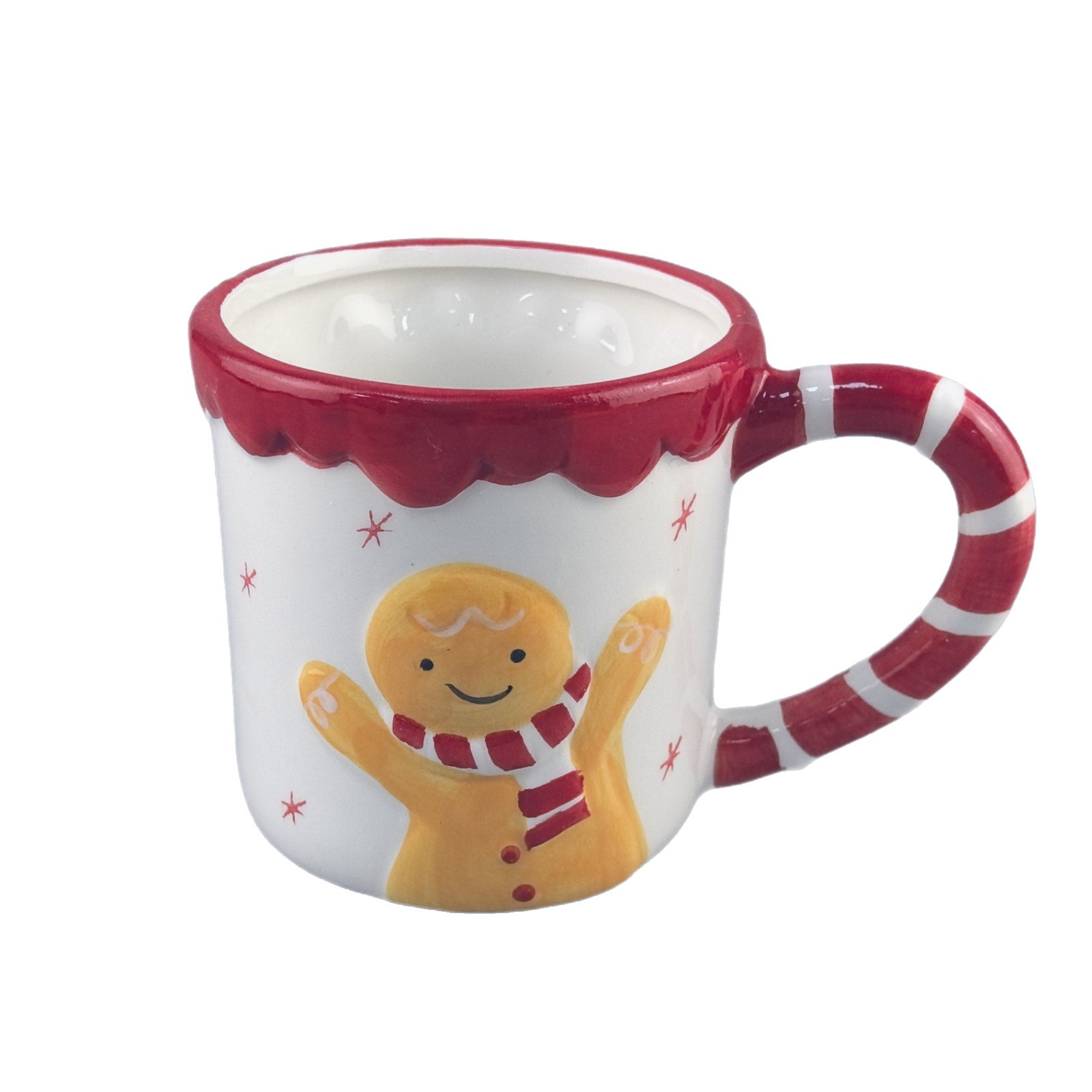 Navidad linda taza de hombre de pan de jengibre en relieve taza de cerámica pintada a mano taza de agua de pareja taza de café de alto valor leche
