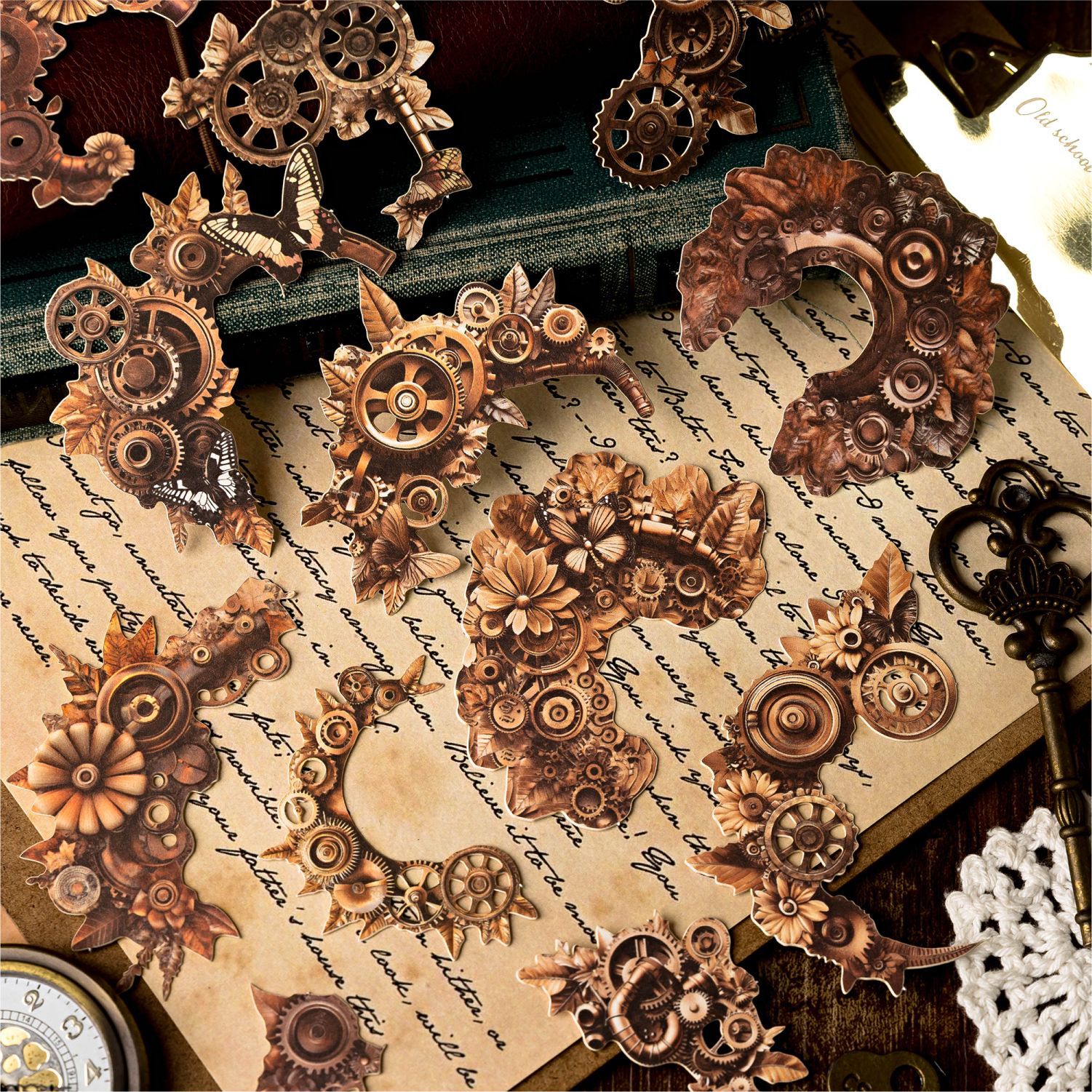 Mosmo paisajismo hueco tarjeta dura pegatina diente de óxido tiempo material retro transfronterizo cuenta manual decoración de bricolaje collage