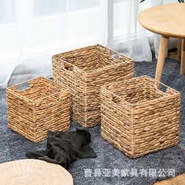 跨境葫芦草编织收纳篮多种规格可折叠储物筐卧室衣物内衣储物篮