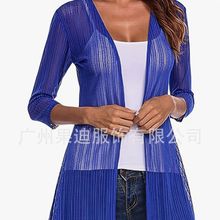 外贸女新款蕾丝中长款百搭超薄宽松时尚防紫外线透气开衫防晒衣