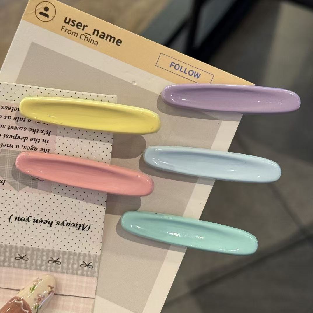 Cute Girl Colorful Oval Hairpin Duckbill Clip Korean Cream-Colored Hair Accessory Hair Ornament