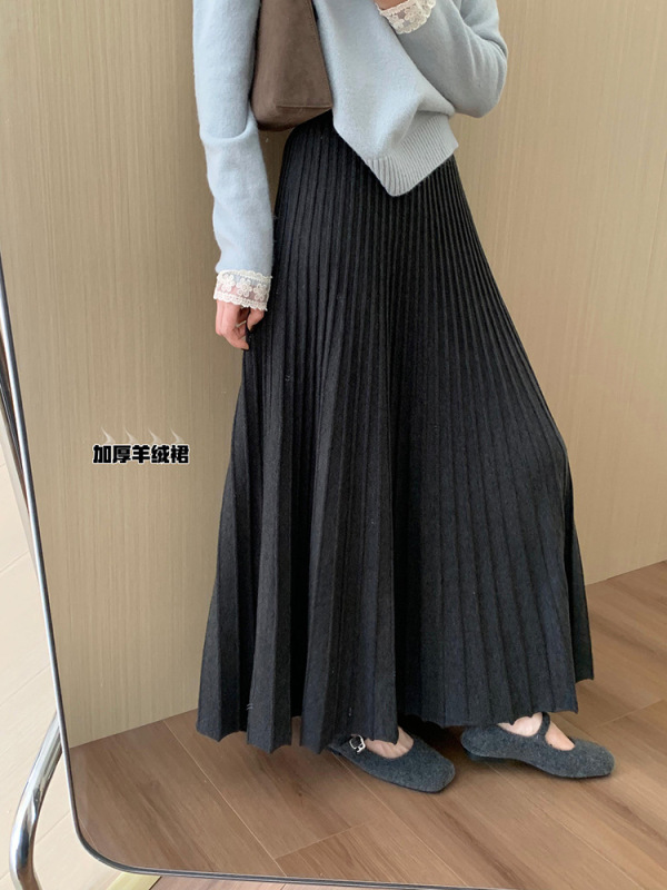 高腰显瘦含绒加厚百褶半身裙2025冬季新款韩版百搭休闲淑女风伞裙|undefined