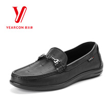 意尔康男鞋新款真皮休闲皮鞋男一脚蹬中年乐福鞋S112AR50630A