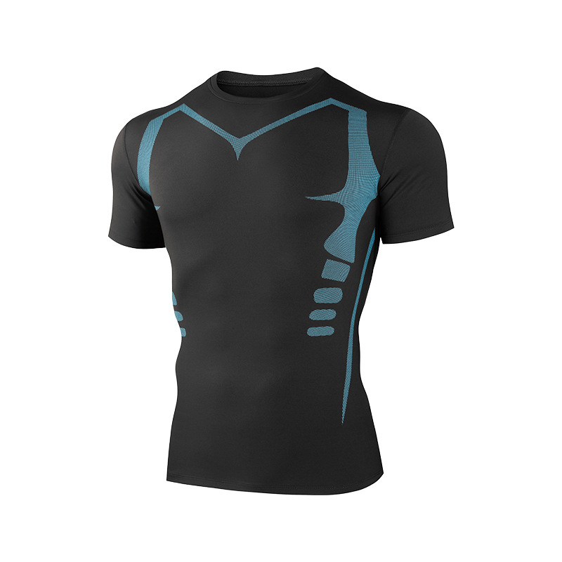 Cross-border high-end de manga corta ropa de fitness para hombres correr al aire libre T-velocidad ropa seca de cuello redondo alta elástica entrenamiento corset