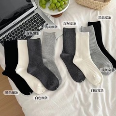 灰色襪子女中筒襪春秋款棉襪韓版長筒白色夏季薄款堆堆襪配小皮鞋