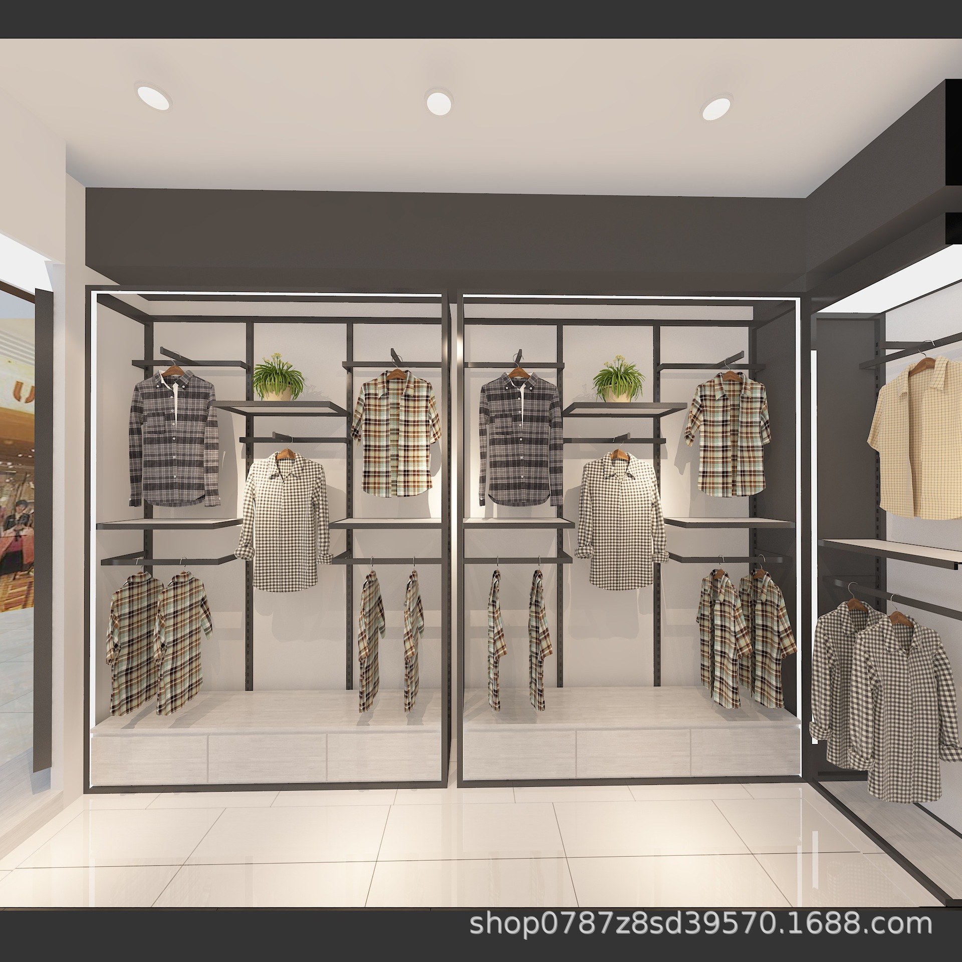 Tienda de exhibición tipo piso con iluminación, estante de exhibición, estante de exhibición de tienda de ropa para hombres, estante de exhibición de tienda de ropa gruesa