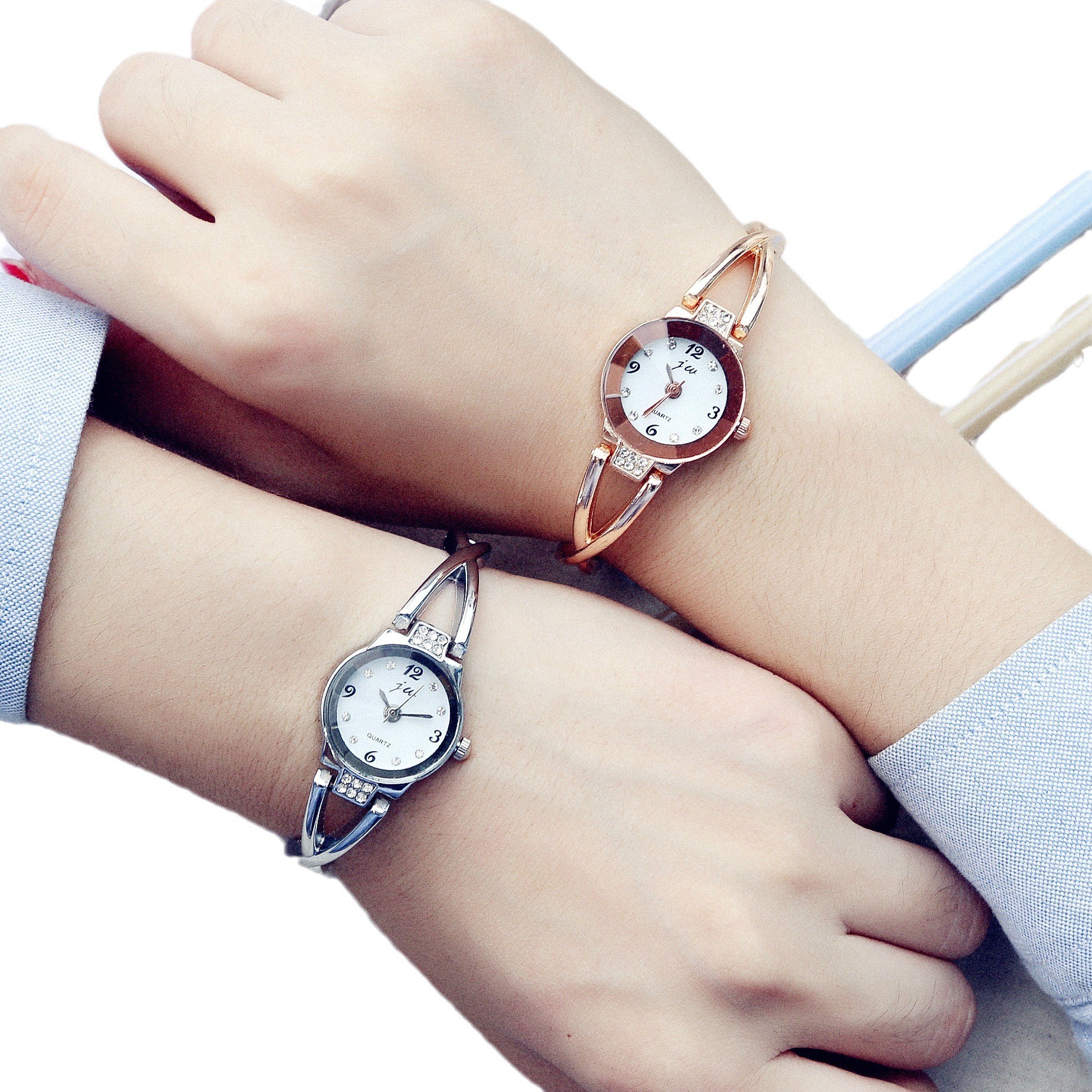 Direct Sales of New Fashionable Women's American-Style Rhinestone Metal Strap Bracelet Watch, Student Quartz Watch Bracelet with Elegance