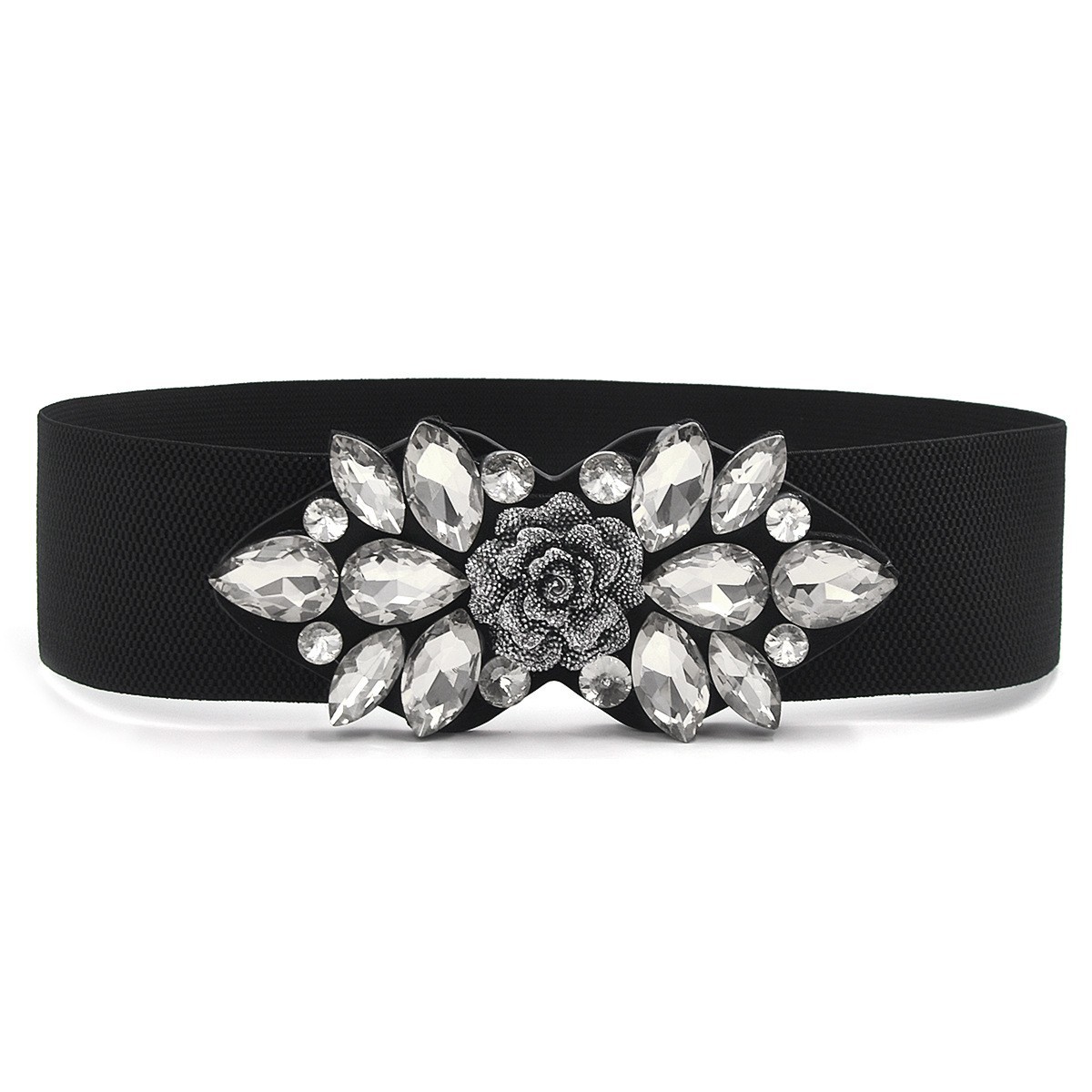 Nuevo de alta gama rhinestone elástico cintura sello clásico elegante cintura apretado cinturón de cintura con abrigo todo partido cinturón ancho