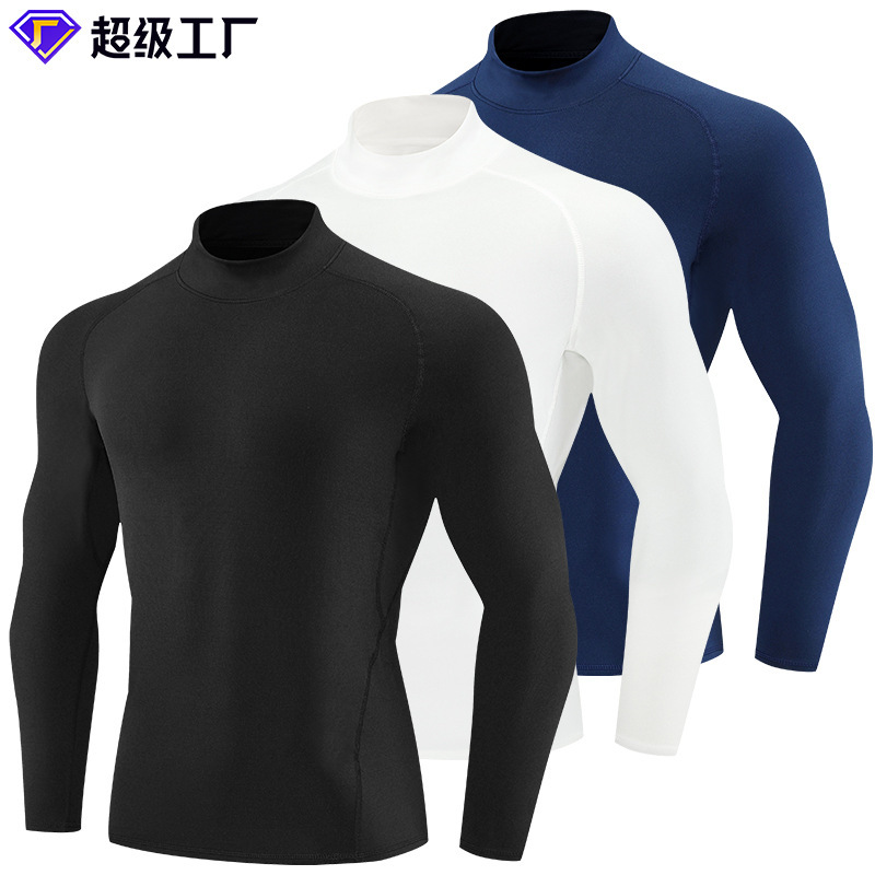High-Neck Sports Fitness Clothing, Long-Sleeved Tights, Men's Basketball Running Tops, Training Elastic Compression Fleece Quick-Drying Clothing High-Neck Sports Fitness Clothing, Long-Sleeved Tights, Men's Basketball Running Tops, Training Elastic Compression Fleece Quick-Drying Clothing