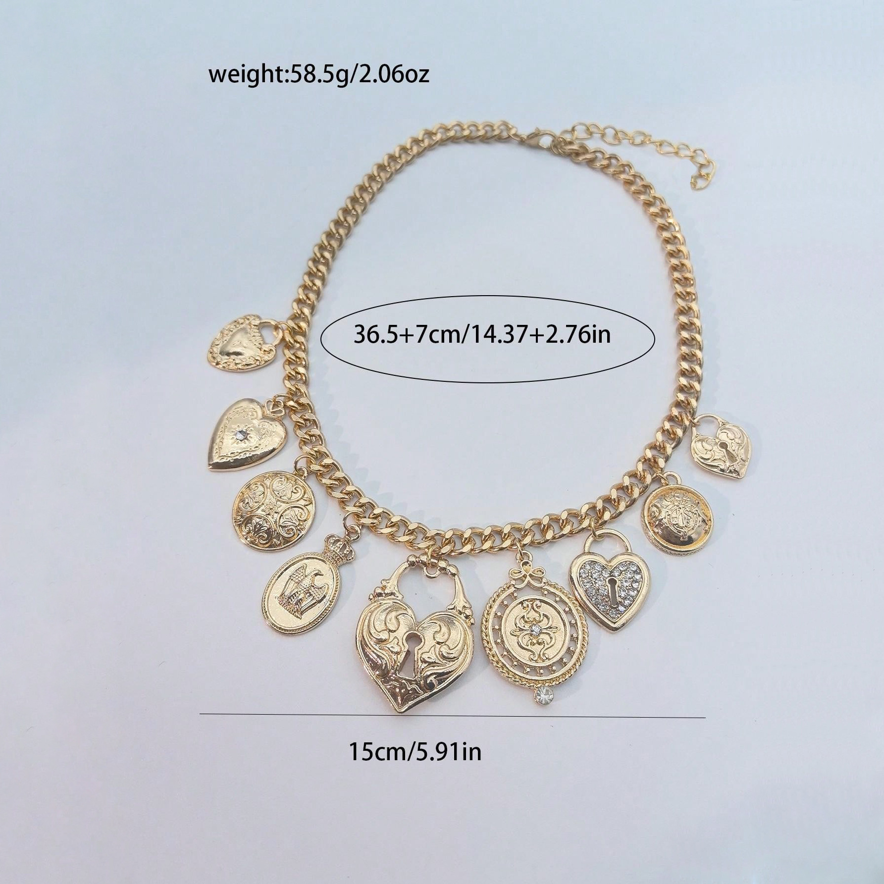 Alloy Chain Material Cuban Link Chain Curb Chain Chain Type 1 Piece Quantity IG Style Vintage Style Heart Shape Rose Bow Knot Rhinestones CCB Alloy Cuban Link Chain Curb Chain Layered Necklaces Wholesale