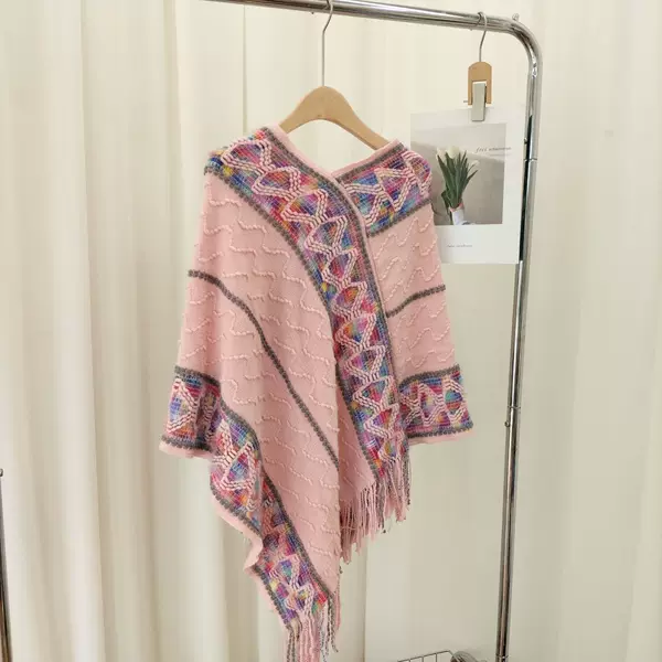 Air conditioning shirt pullover knitted shawl spring and summer new national style shawl tassel wave color all-match travel photo