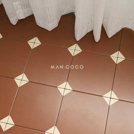 复古红棕色八角花砖老上海餐厅拼花地砖民宿酒店花片浴室阳台瓷砖