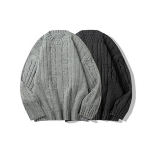 2025 New Thick Needle Korean Style Trendy Knitted Twist Sweater Warm Autumn and Winter Round Neck Knitted Sweater for Men